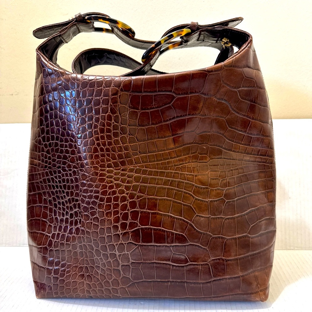 MARAOLO VTGGenuine Leather Brown Alligator Pattern Large Bag Excellent Condition